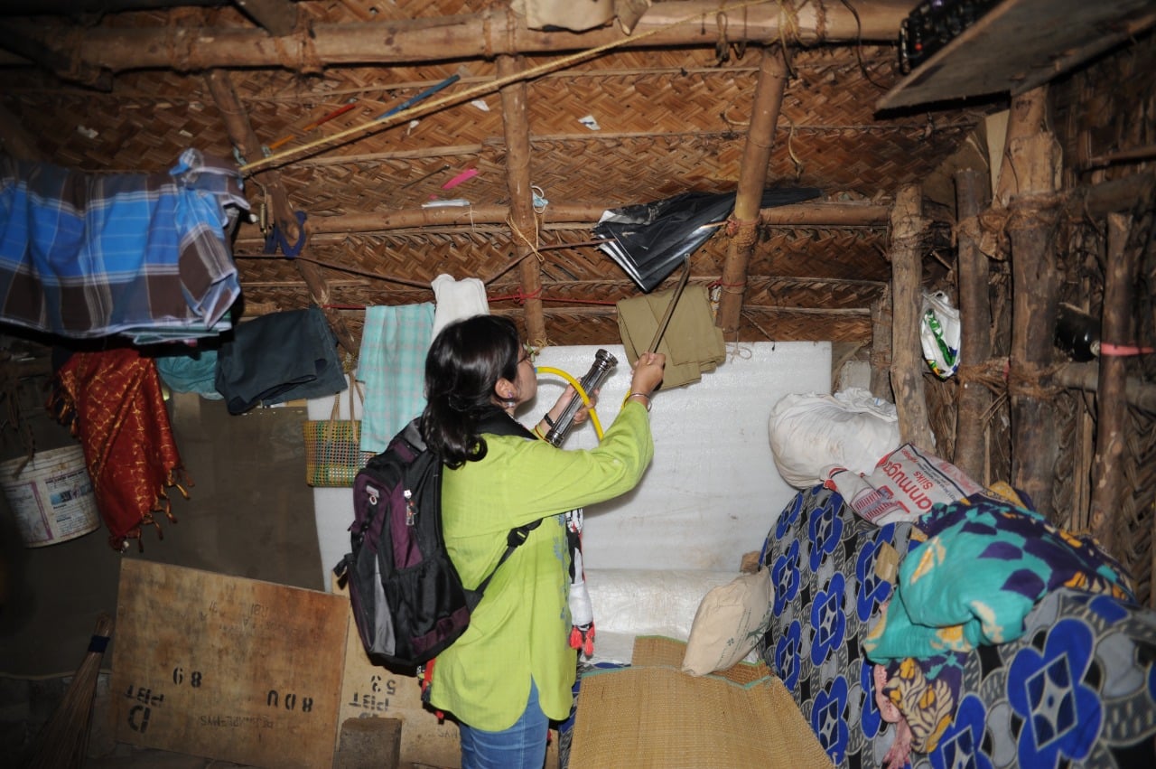 Participants practicing adult mosquito collection